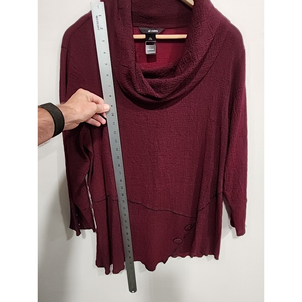 Ali Miles Boho Cowl Neck Tunic Womens L Burgundy, Long Sleeve Crinkled Texture - Picture 6 of 10